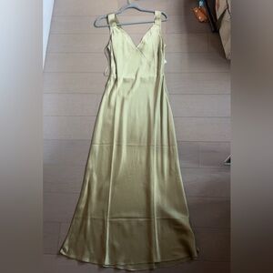 Ginia khaki green silk midi dress
